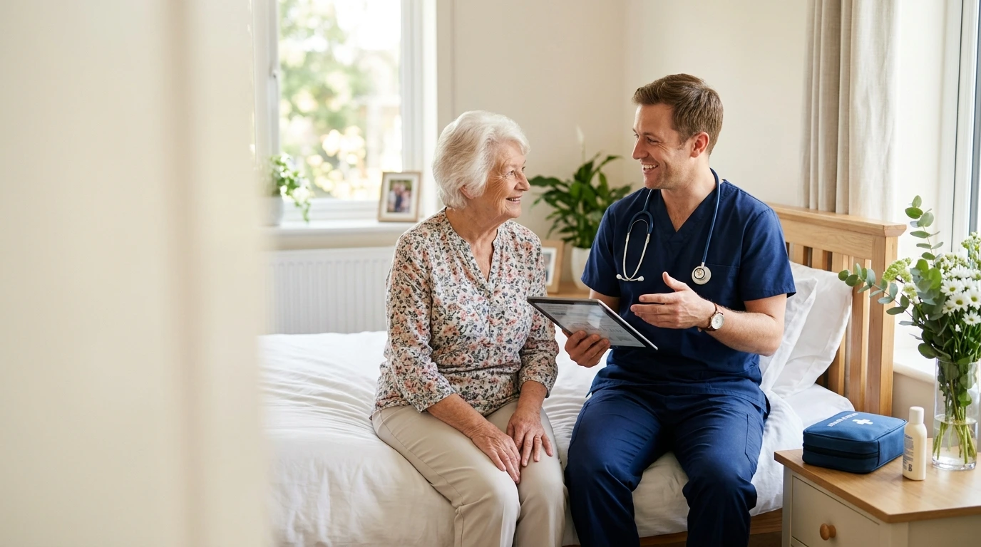 Nurse practitioner visiting a resident in assisted living